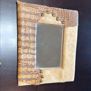 Vintage Brown Crocodile Pattern Framed Mirror with Easel